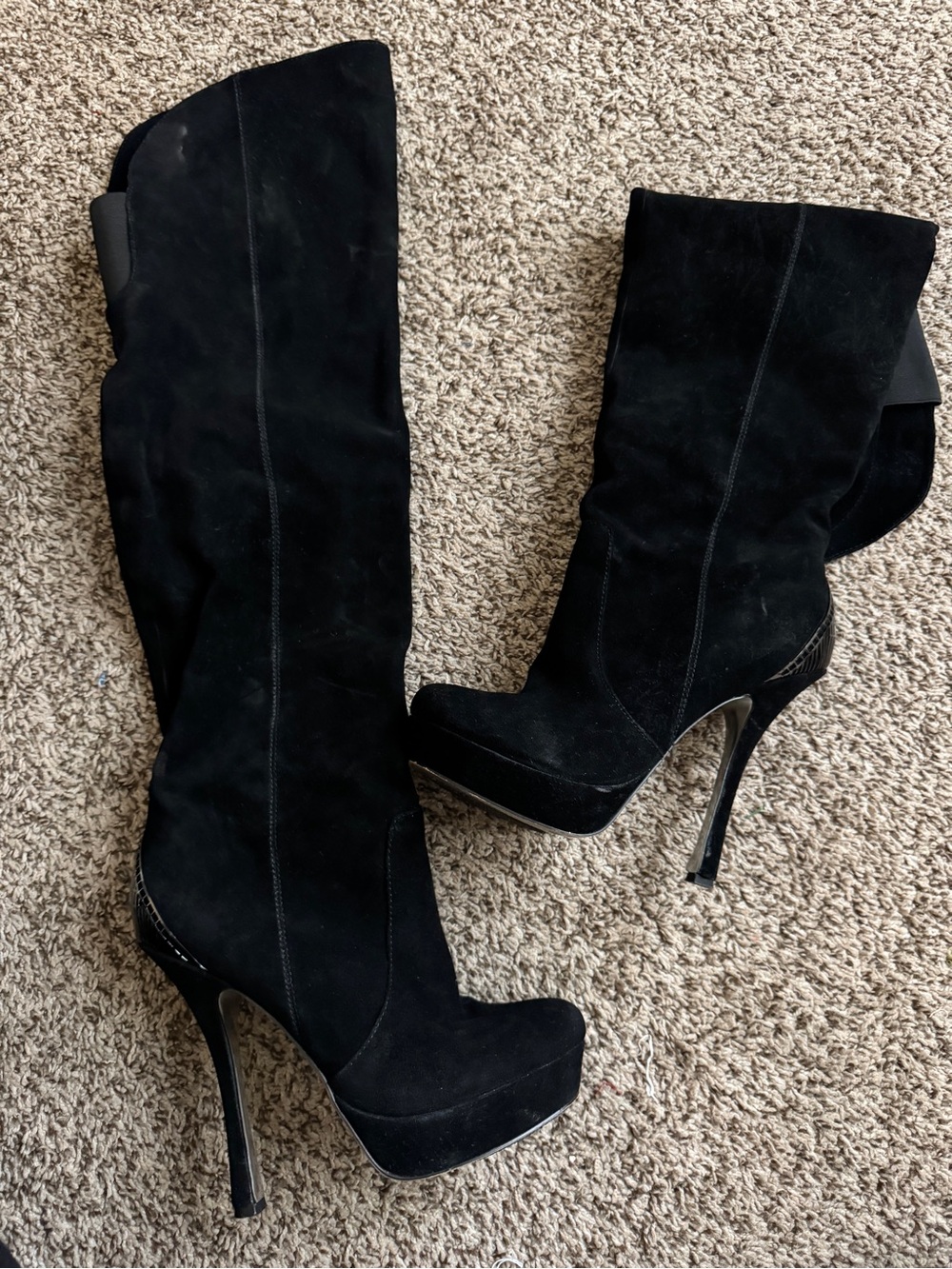 Black CowSuede Over-the-Knee Stiletto Boots